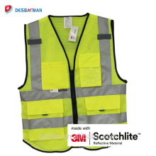 Flourescent 3M Multi bolsillos malla herramienta de construcción reflexiva chaleco trabajo ANSI 107 Hi Vis Engineer chaqueta de seguridad chaleco